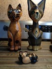 5 Vintage Wooden Cat Figurines Lot     