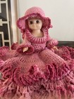 Vintage Layered Crochet Bed Pillow Doll Pink Dress Detailed Granny Core