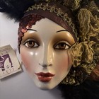 Clay Art San Francisco Ceramic Lady Face Wall Mask Brown Black Feathers 13   x16   
