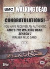 Topps 2017 The Walking Dead Season 7 Walker  r-w3 Relic Card