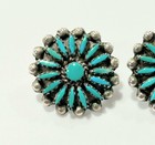 Zuni Vintage Sterling Silver Needlepoint Turquoise Post Earrings Signed Lme