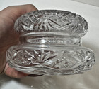 Art Deco Carved Heavy Crystal Glass Lid Vintage Round Vanity Powder Jar Bowl