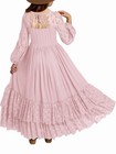 Girls Pink Maxi Dress Square Neck Long Lace Sleeve With Pockets Size 10