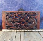 3-d Asian Hand Carved Wood Wall Hanger Vintage Rare Dragons And Flowers
