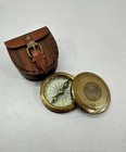 Antique Brass Pocket Compass With Leather Case Gifts   Engraved Compasses For   