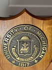 Bronze University Of Michigan Wall Plaque Mounted On Wood Shield 9   x 7   