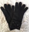 Victoria s Secret Tech Tip Gloves Luxe Gem Bling Gold Tone Mount Knit Black New