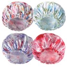 4 Pack Women s Waterproof Shower Caps - Reusable Elastic Bath Hair Covers