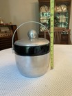 Vintage 1950s Kromex Aluminum Ice Bucket Silver Black Rounded Shape Mcm Barware 