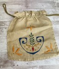 Antique Pine Needle Flower Purse And Embroidered Handbag 1900   s Linen Lot Of 2