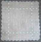 Vintage Bride Cotton White Blue Handkerchief Embroidered Flowers Scalloped Edges