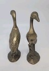 Vintage Pair Of Solid Brass Crane  Heron  Egret Figurines Patina Mcm  4   