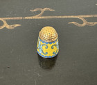 Vintage Enamel Cloisonne Style Thimble Blue   Yellow Scroll Design With Flowers