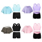 3pcs Girls Gymnastics Yoga Crop Tank Tops And Hooded With Shorts Set Tracksuit