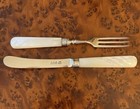 Rare English Sterling Silver Mother Pearl Fork Knife Youth Child Dining Set 1918