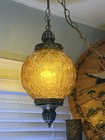  Vintage Mid Century Amber Swag Lamp Quilted Glass Amber Swag Mcm  Retro