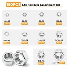 150pcs Sae Hex Nuts Assortment Kit  304 Stainless Steel Nut Sets 4 40 6 32   