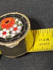 Vtg Micro Mosaic Pill Box Floral Gold Toned Dainty