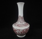 Rare Antique Chinese Hand Painting Dragon Red Porcelain Vase  kangxi  Mark