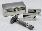 Vintage Hoffritz New York Germany Slant Bar Safety Razor With Metal Case Blades