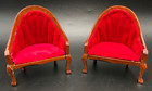 Dollhouse Miniature Lot 2 Red Velvet Victorian Chairs   Coffee Table Wood 1 12