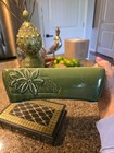 Mcm Vintage Green Ceramic Planter Daisy Floral Relief Rectangular 10 25   Pot 