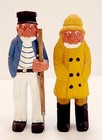 2 Vtg Nautical Folk Art Hand Carved Painted Wood Figures Sailor Sea Fisherman 7 