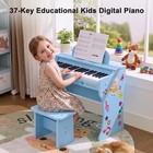 Blue 37key Kids Digital Piano Keyboard Wood Toddler Music Education Toys W stool