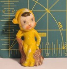 Vintage 1950 s Japan Ceramic Yellow Pixie Elf Sitting Christmas Figurine