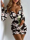 Women Sexy V-neck Cocktail Evening Party Dress Long Sleeve Bodycon Mini Dress   