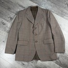 Vntg 70s Wool Brown Glenn Plaid Made In England Wool Suit Flared Pants Size 42