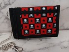 Red   Black Skull Tri-fold Canvas  Wallet W  Chain Gothic  Punk New