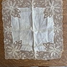 Antique Wedding Hanky Voile Embroidered Mesh Schiffli Lace Floral White