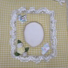 Vintage 1980s Puffy Fabric Baby Photo Album Scrapbook Yellow Check Lace Trim Euc