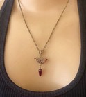 Vintage Necklace Art Nouveau Brass Pendant Antique Red Czech Glass