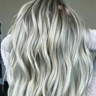 Women Lady Ash Gray Silver White Ombre Long Wavy Curly Blonde Wig Synthetic Hair