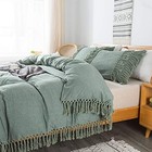 Vintage Sage Green Duvet Cover Set 3 Pcs Boho Bedding Tassel Twin Xl Grey Green