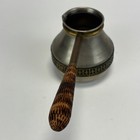 Vintage Turkish Coffee Pot Ibrik Small Silver Brass Wood Handle Boho Kitchen
