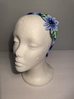 Hand Beaded Floral Mexican Huichol Ladies Headband Blue Flower Green Leaves