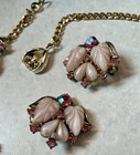 Vintage Rousseau Set Pink Molded Frosted Lucite Ab Rhinestone Choker   Earrings